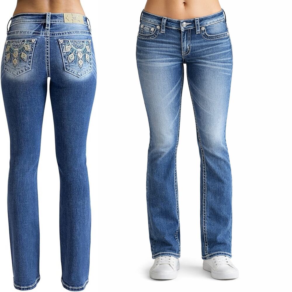 Miss Me Diamond Dreamcatcher Applique Mid-Rise Bootcut Jeans 32x32